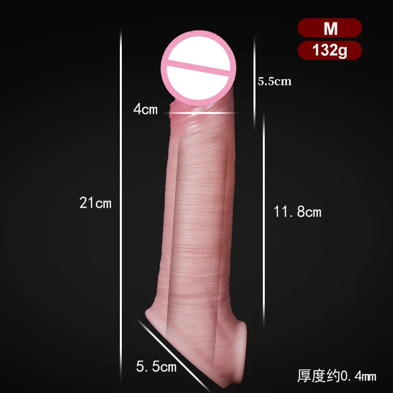 Silicone Penis Sleeve Extender 6cm Realistic Hollow Dildo for Men Reusable Cock Enhancer Ring Large Silicone Condom Male Sex toy luvshop24