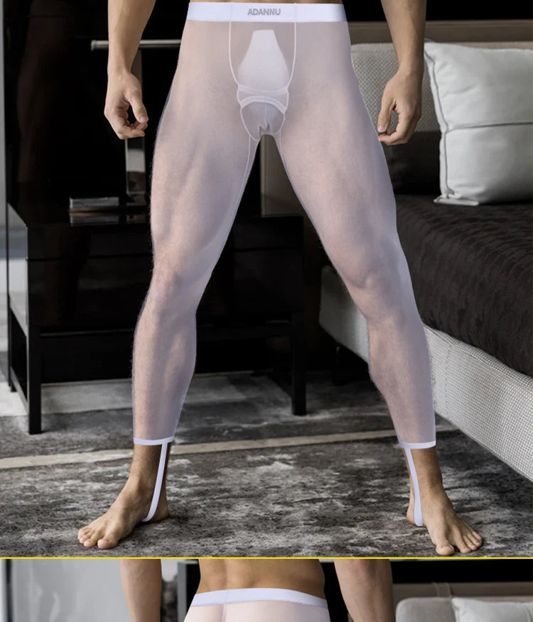 1/2/3PCS Men's Leggings Underwea Thin Sexy Transparent Ice Silk High Stretch Foot Anti Slip Pants Fitness Bottoms Pants AD776 luvshop24