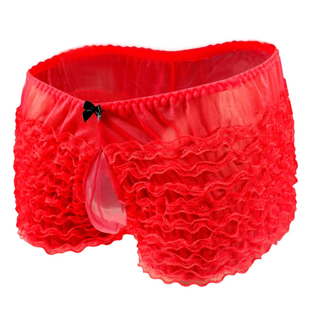 Fashion Mens Sissy Pouch Underwear Sexy Lace Briefs Knickers Shorts Underpants Male Low Rise Erotic Panties Boxers Cake Pants luvshop24
