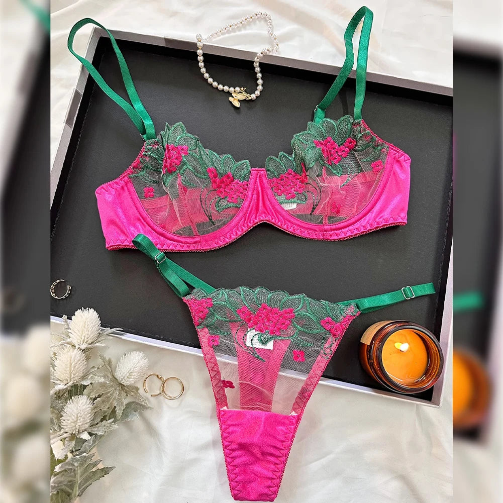 Floral Sexy Lingerie Lace Eroticу Bralette + Briefs Set Transparent Women's Underwear Embroidery Erotic Beautiful Bra And Panty luvshop24