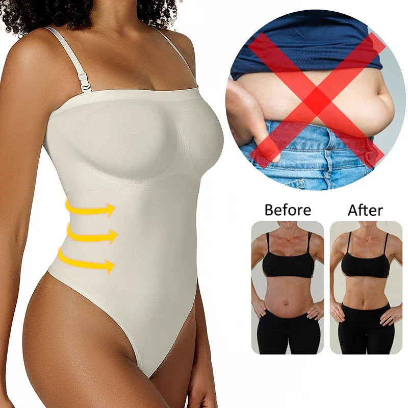 Womens Sexy Bodysuits Tummy Control Thong Shapewear Waist Trainer Corset Adjustable Strap Fajas Soft Sleeveless Lingerie Push Up luvshop24