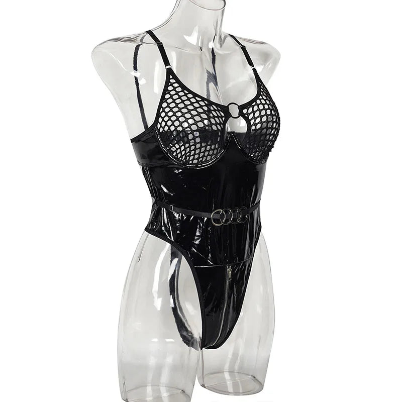 Metal Buckle Underwear Bodysuit Leather Motorcycle Sexy OnePiece Porn Bodycon Uncensored Women Lingerie Erotic Backless Jumpsuit luvshop24