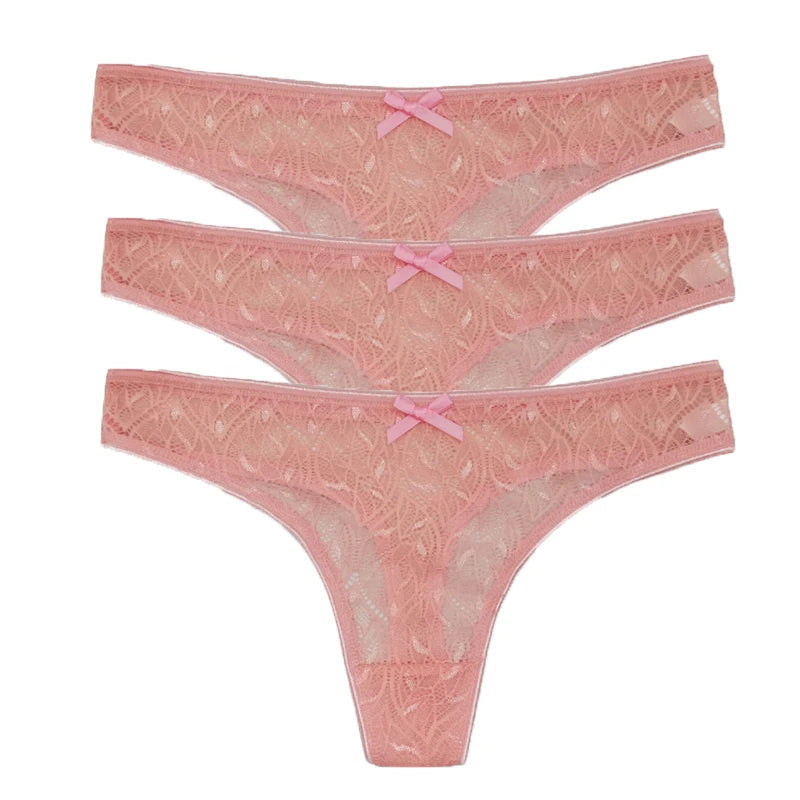 3PCS Low Waist Sexy Lace Panties Hollow Out G-Strings Female Solid Color Thongs Underwear Women Sexy Underpants Intimates luvshop24