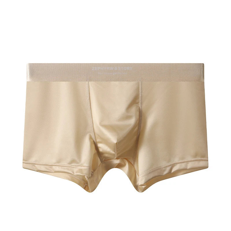 Luxury Summer Smooth Cool Ice Silk Satin-like Men's Boxershort Panties Solid Underpants Breathable Mesh Crotch Male Underwear luvshop24