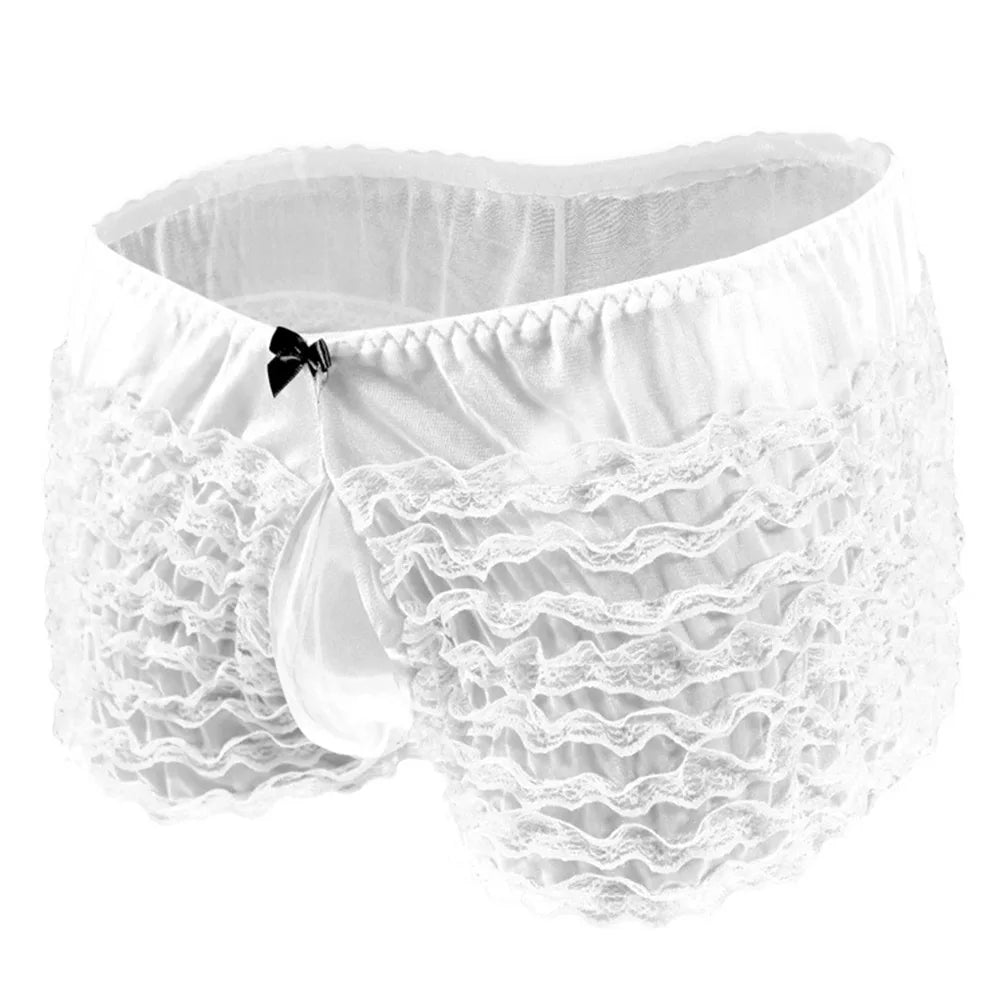 Fashion Mens Sissy Pouch Underwear Sexy Lace Briefs Knickers Shorts Underpants Male Low Rise Erotic Panties Boxers Cake Pants luvshop24