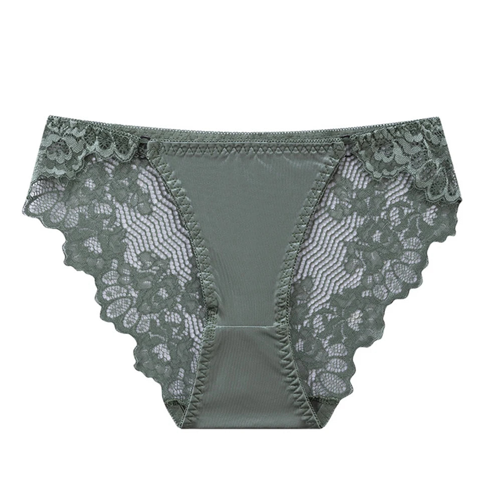1pc Women's Sexy Lace Panties Satin Seamless Underwear Lace Mesh Sheer Low Waist Triangle Underwear Ladies Thin Breathable Brief luvshop24
