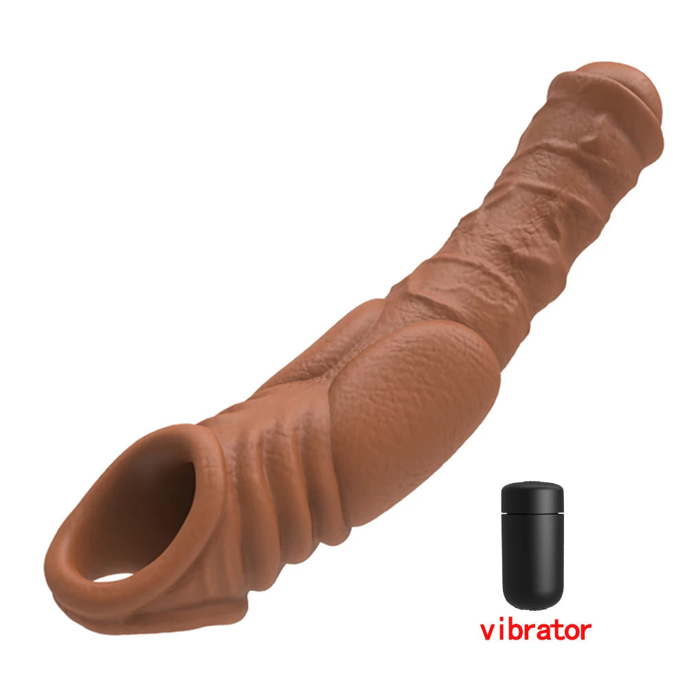 HESEKS Vibrating Penis Sleeve Vibrator for Men Couple Penis Extender Cover Reusable Special Condom Cock Erotic Toys for Men luvshop24