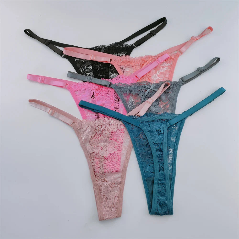 3Pcs Lace Thongs Women Lace Low Waist Panties Sexy Transparent Underwear Fashion Breathable G-string Ladies Intimates Lingerie luvshop24