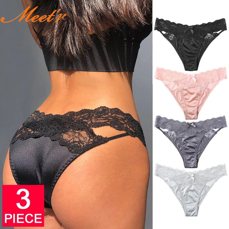 Meet'r 3Pcs/lot Women Sexy Lace Panties Low-waist Underwear Female G String Breathable Hollow out Lingerie Temptation Intimates luvshop24