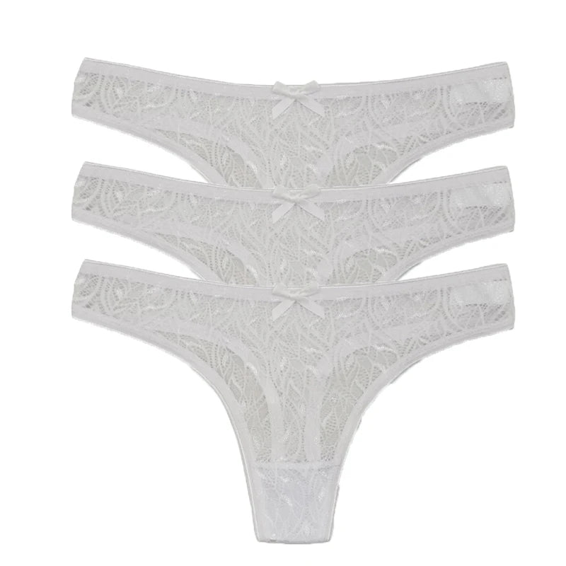 3PCS Low Waist Sexy Lace Panties Hollow Out G-Strings Female Solid Color Thongs Underwear Women Sexy Underpants Intimates luvshop24