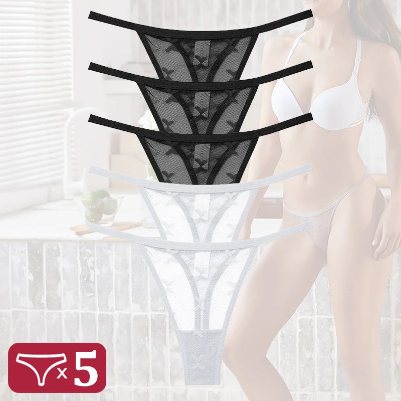 5Pcs Women Sexy Lace Floral G-String Panties String Transparent Underwear Intimates Panties Thong Low Waist Briefs Lingerie luvshop24