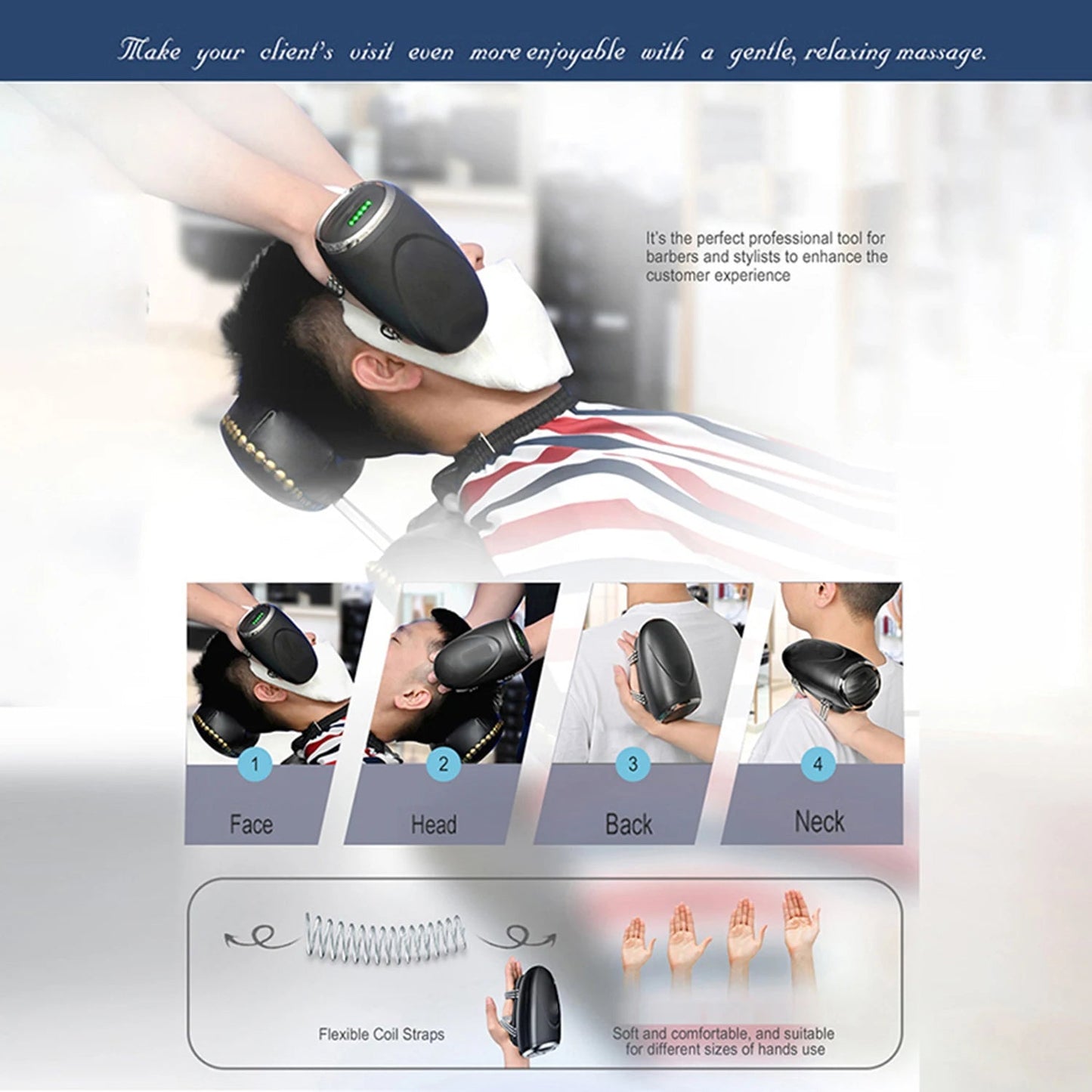 Barber Massager Professional Vibration Massager Barbershop Cordless Handheld Heat Massager USB Body Neck Back Head Face Massager luvshop24