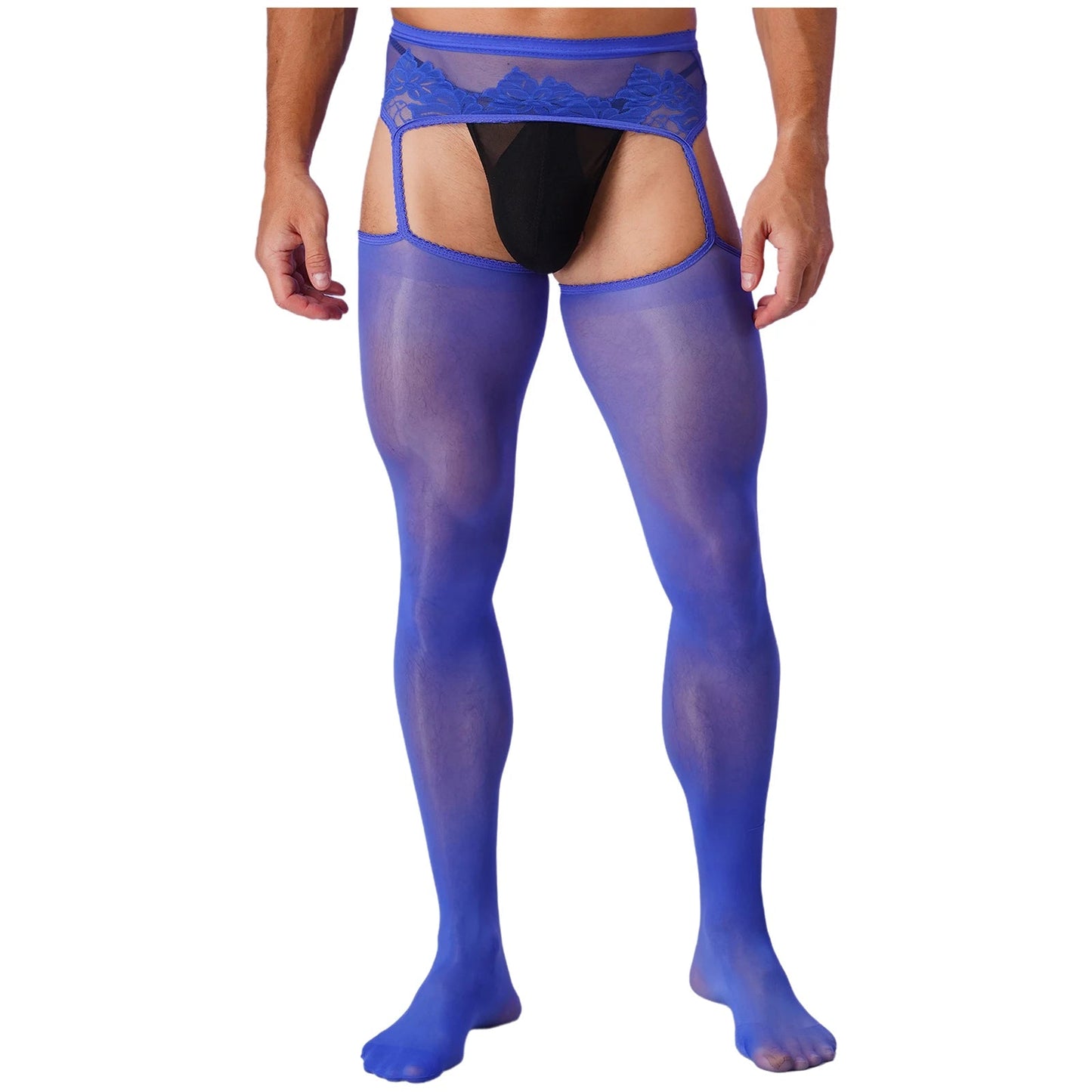 Mens Sexy Cutout Crotchless Pantyhose Floral Lace Exotic Socks Leggings One-Piece Garter Stockings Gay Male Sissy Underwear luvshop24