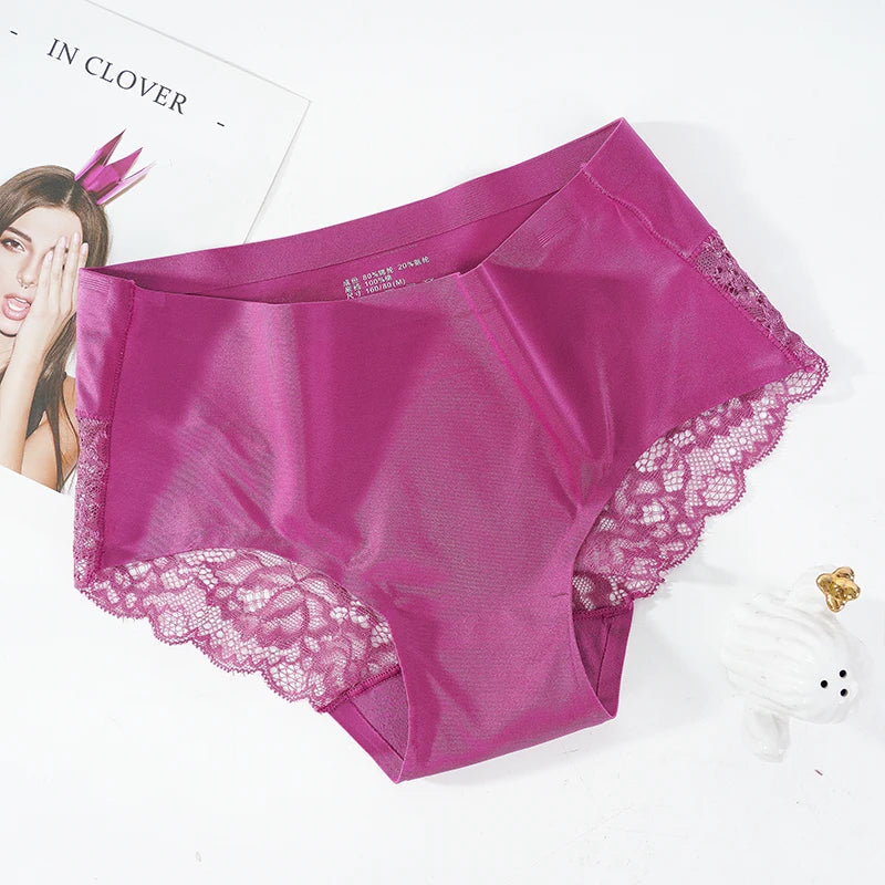 Lace Women's Panties French Seamless Underwear Female Ice Silk Briefs Solid Color Breathable Underpants Lingerie luvshop24