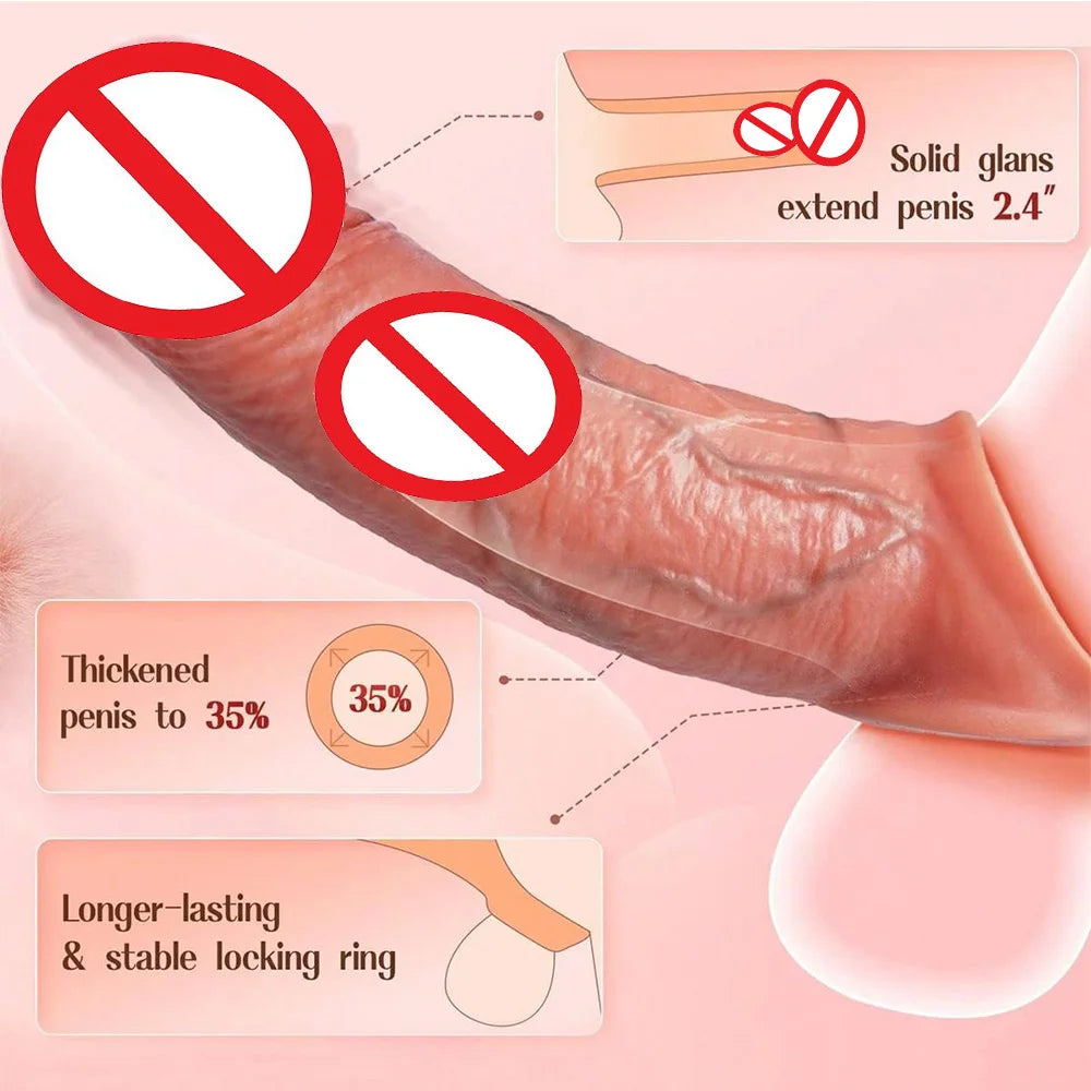 Remote Control Vibration Penis Extension cock Sleeve Silicone Reusable Condom For Men Sex Toys Penis Enlargement luvshop24