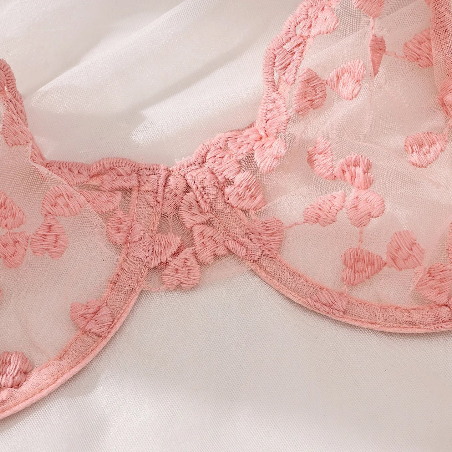 Yimunancy Heart Embroidery Lingerie Set Women 2-Piece Transparent Bow Bra + Brief Underwear Set Erotic Intimates luvshop24
