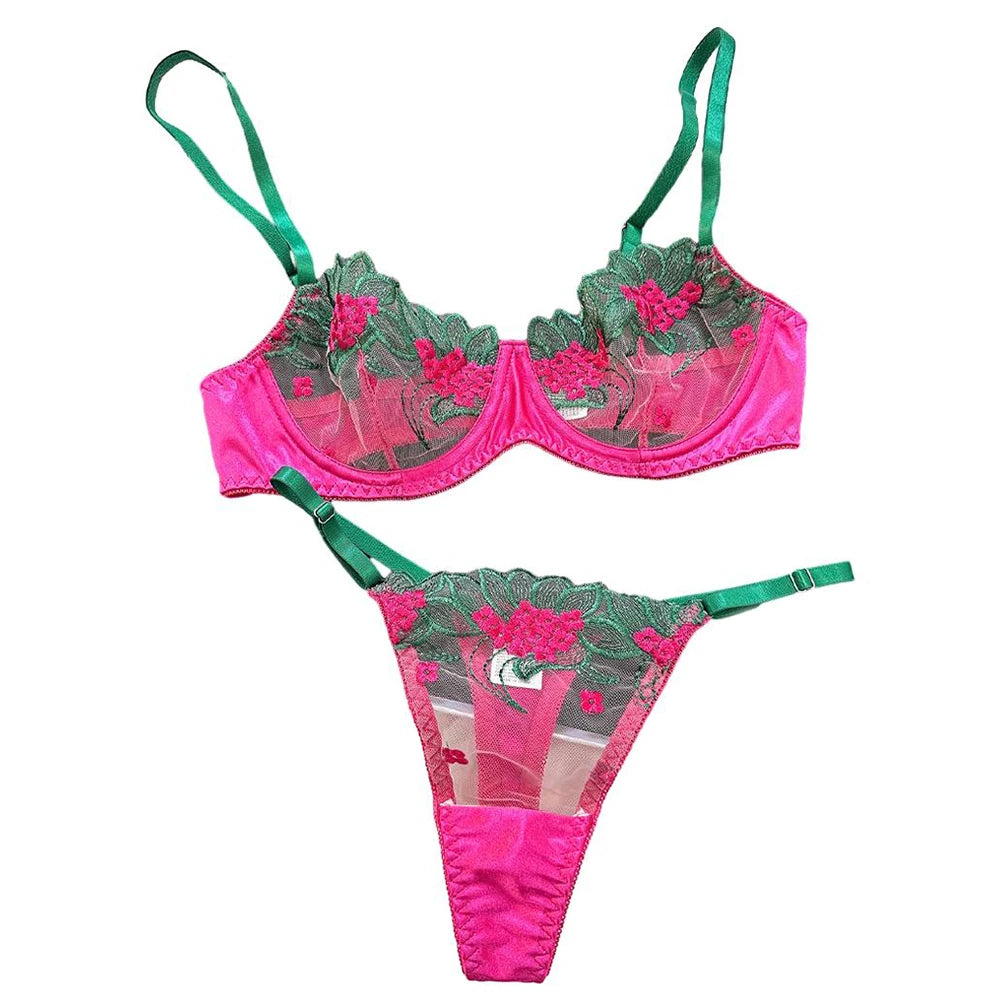 Floral Sexy Lingerie Lace Eroticу Bralette + Briefs Set Transparent Women's Underwear Embroidery Erotic Beautiful Bra And Panty luvshop24