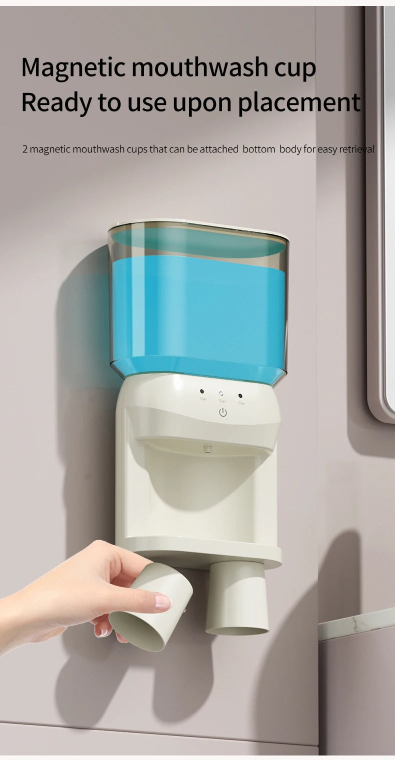 1Pcs Mouthwash Container, Automatic Sensor Mouthwash Machine, No Punching Smart Oral Cleaning, Wall-Mounted Mouthwash Rack, USB Charging with 2 Mouthwash Cups luvshop24