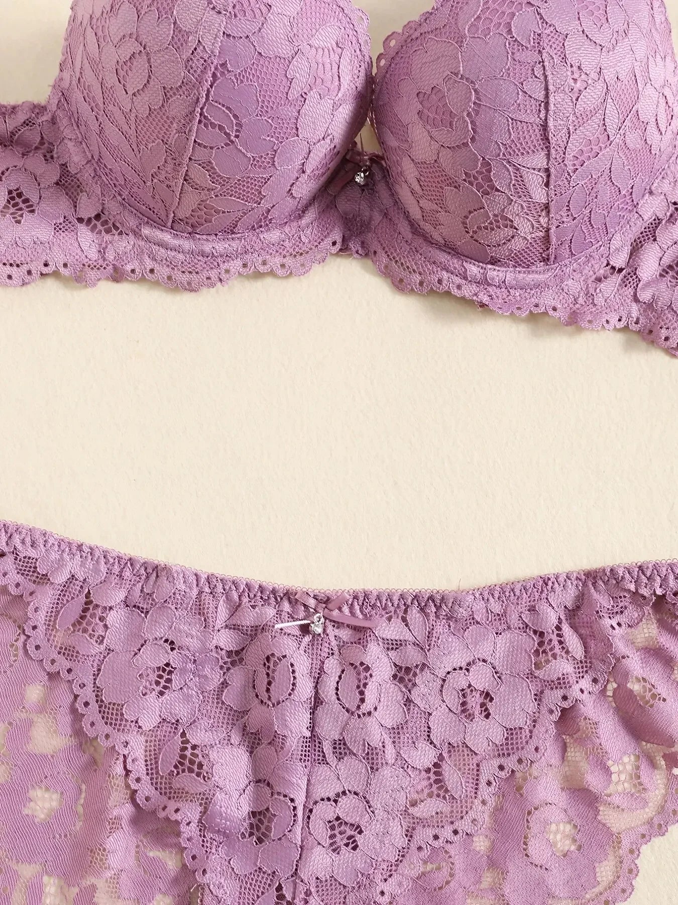 1 Set Elegant Erotic Lace Embroidery Breathable Fabric Lingeries : Push-Up Bra, Low Waist Sheer Panty - Ultimate Valentine's Day luvshop24