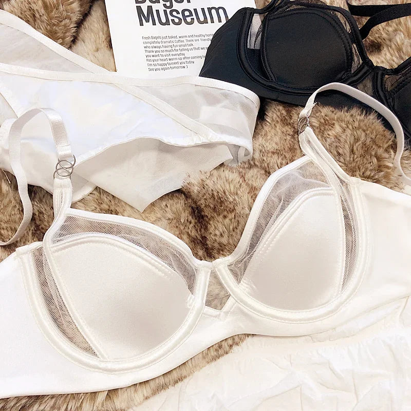2 Pieces Sexy Underwear Set for Women Lace Push Up Bra French Thin Cup Comfort Brassiere Mesh Breathable Bralette Lingerie Set luvshop24