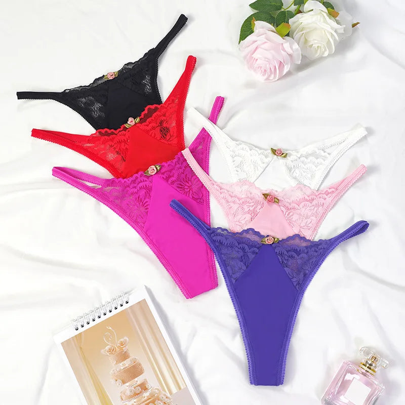 6pcs/pack Low Waist Sexy Lace Women's G-string Floral Elegant Sexy Lingerie Breathable Lady Thongs Fashion Panties Underwear luvshop24