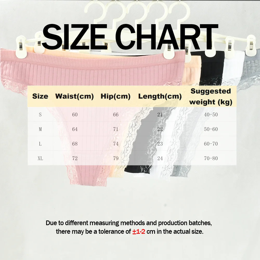 3pcs Cotton Women's Thong Panties Breathable Low Waist Seamless Underwear Sexy Female Lady Comfortable Solid Color Lace G-String luvshop24