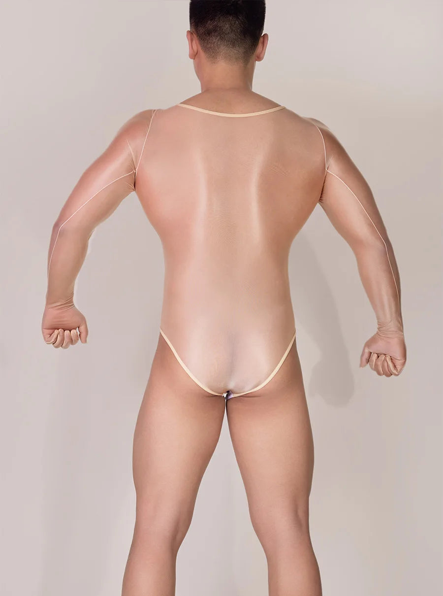 Hot Sexy Oil Shiny Bodysuit for Men Body Stockings Sheer See Through Five Fingers Glove Leotard Male Erotic Lingerie Sex Clothes luvshop24