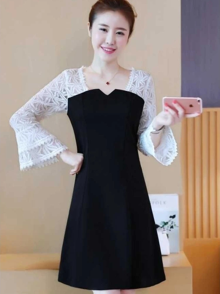 Lace Female Dress Loose Chic and Elegant Pretty One-piece Spring Autumn 2025 Kpop Sensual Sexy Women's Long Sleeve Dresses Midi luvshop24