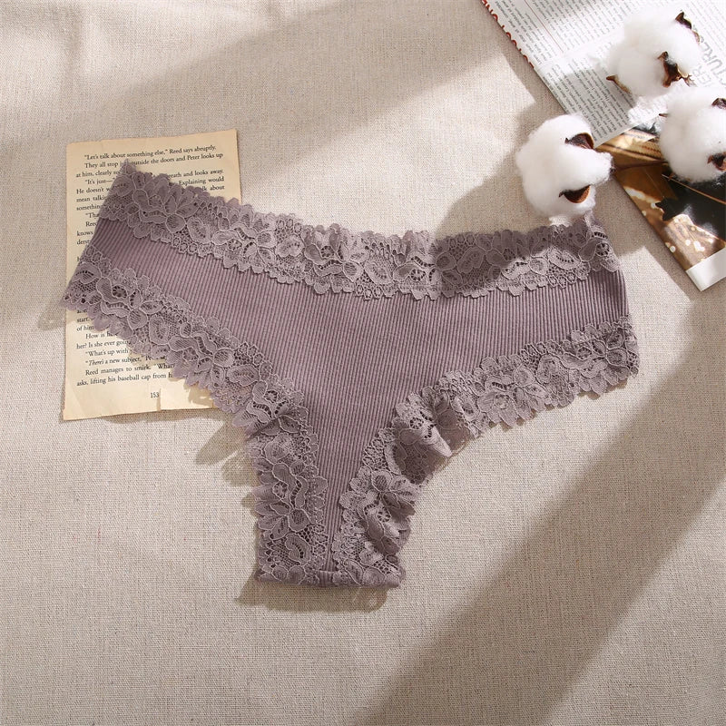 5Pcs/set Women Cotton Panties Floral Lace Intimate Underwear Trendy Patchwork Lace Briefs Female Soft Underpants Lingerie S-XL luvshop24