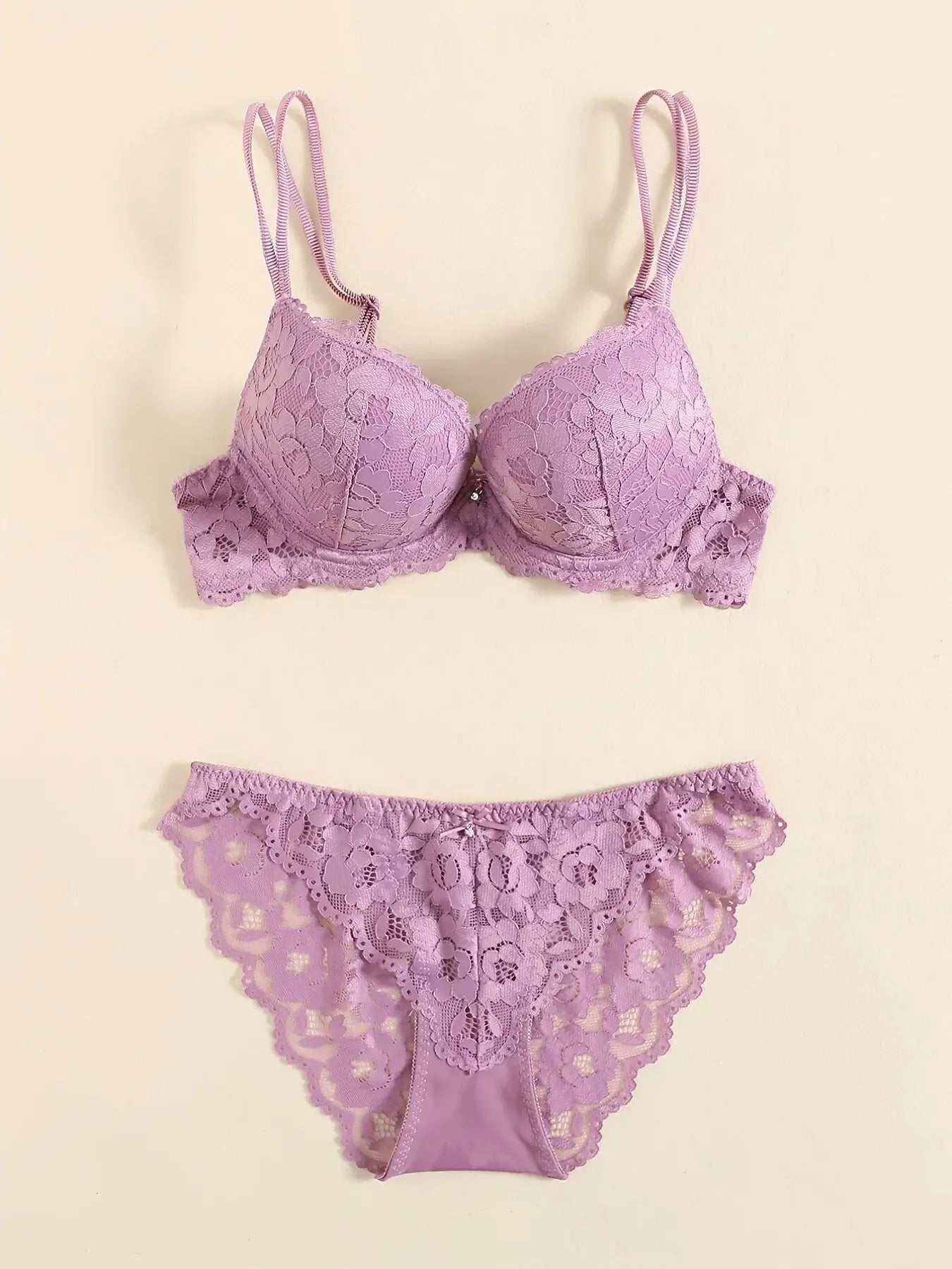 1 Set Elegant Erotic Lace Embroidery Breathable Fabric Lingeries : Push-Up Bra, Low Waist Sheer Panty - Ultimate Valentine's Day luvshop24