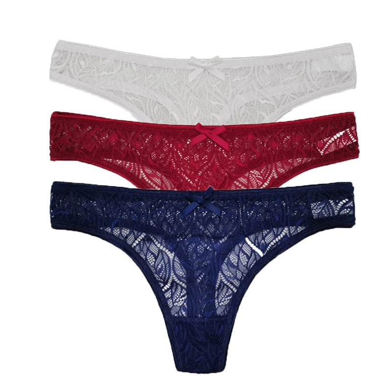 3PCS Low Waist Sexy Lace Panties Hollow Out G-Strings Female Solid Color Thongs Underwear Women Sexy Underpants Intimates luvshop24