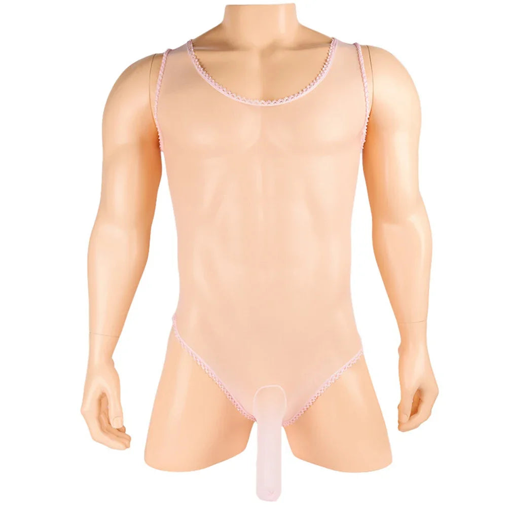 Men's Sexy Sheer Stocking Bodysuit Sissy Leotard Penis Sheath Cover Bodystocking Gay Erotic Underwear Lingerie for Adult Toys luvshop24