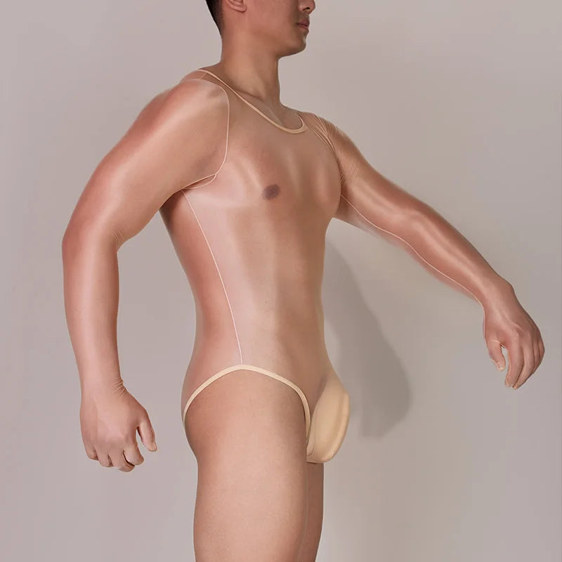 Hot Sexy Oil Shiny Bodysuit for Men Body Stockings Sheer See Through Five Fingers Glove Leotard Male Erotic Lingerie Sex Clothes luvshop24