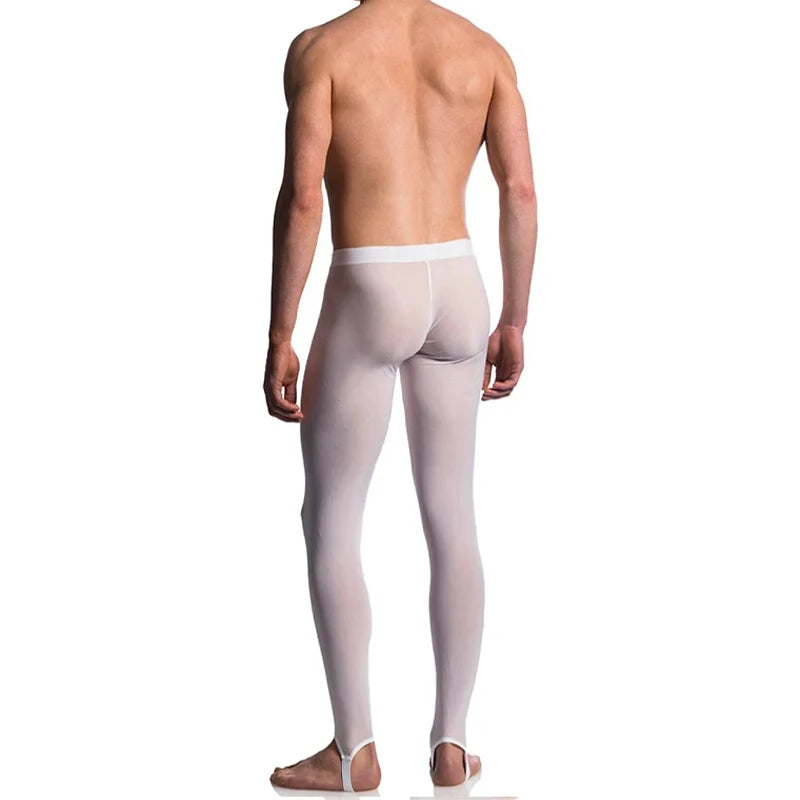 1/2/3PCS Men's Leggings Underwea Thin Sexy Transparent Ice Silk High Stretch Foot Anti Slip Pants Fitness Bottoms Pants AD776 luvshop24