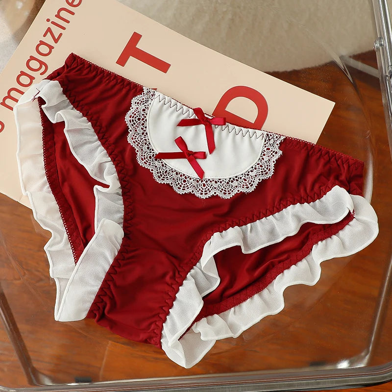 Lace Ice Silk Lolita Women Briefs Maid Cosplay Japanese JK Girls Panties Underwear Female Sexy Cute Bowknot Student Lingerie luvshop24