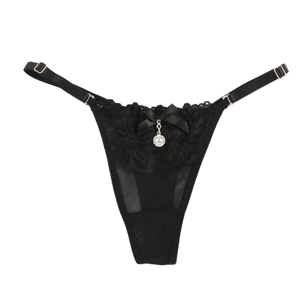 Women Lace Panties Thongs Pearl Pendant Lace Embroidery G-String T-Back Briefs Underwear Adjustable Ladies Panties Sexy Lingerie luvshop24