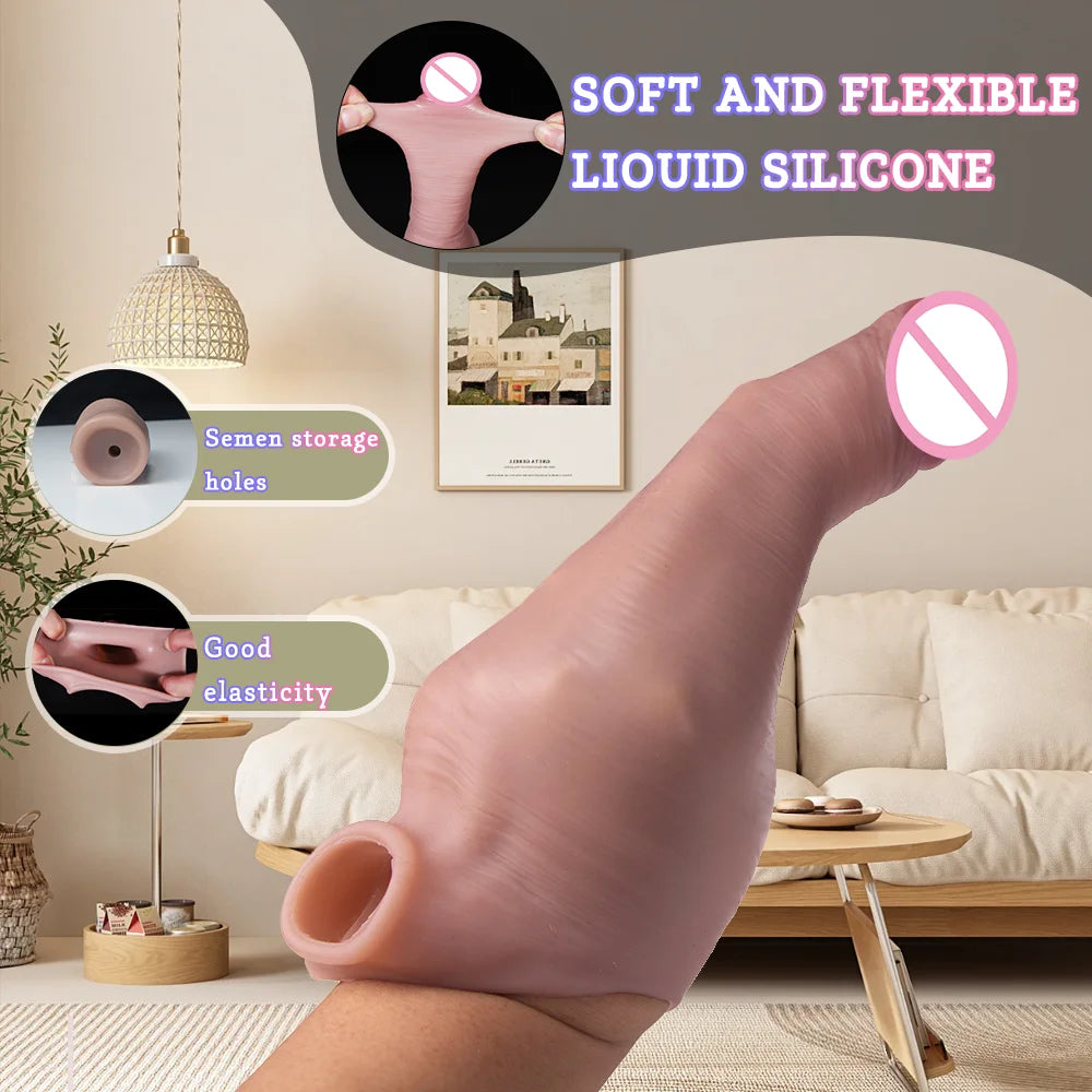 Silicone Penis Sleeve Extender 6cm Realistic Hollow Dildo for Men Reusable Cock Enhancer Ring Large Silicone Condom Male Sex toy luvshop24