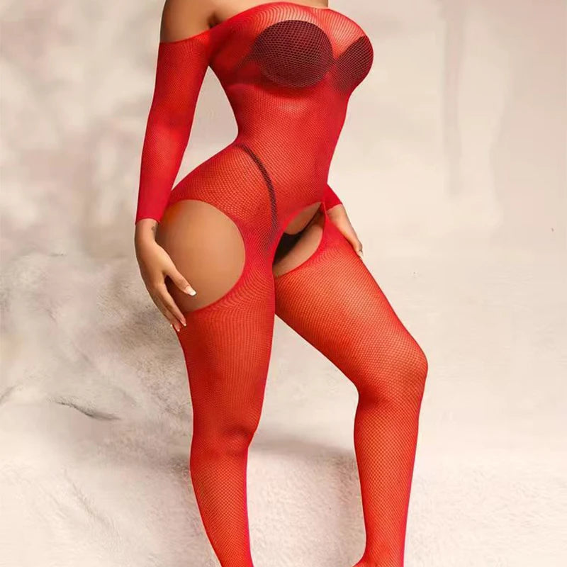 Female Crotchless Sexy Lingerie Fishing Net Women's Pantyhose Hollow Mesh See-Through Tights Fishnet Stockings Erotic Costumes luvshop24