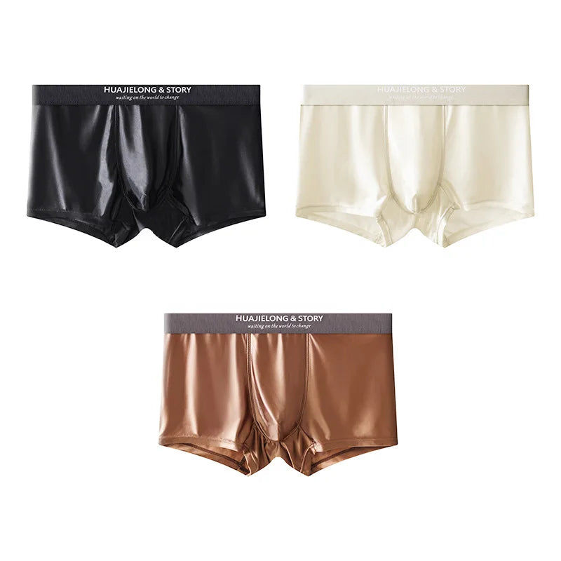 1/3Pcs Breathable Thin Satin Silk Boxer Briefs Seamless Mid Waist Ice Silk Boxers Underpants Smooth Underwear for Men Daily luvshop24