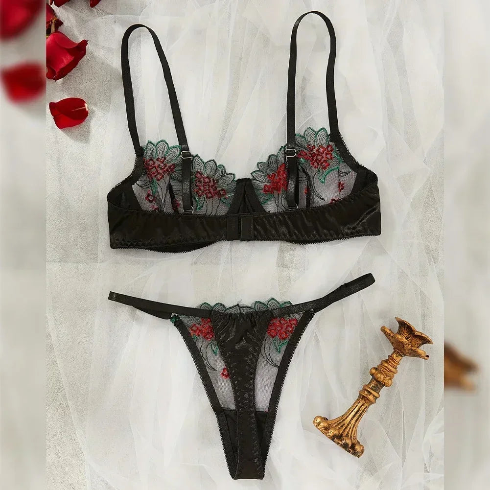 Floral Sexy Lingerie Lace Eroticу Bralette + Briefs Set Transparent Women's Underwear Embroidery Erotic Beautiful Bra And Panty luvshop24