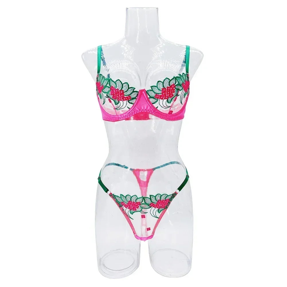 Floral Sexy Lingerie Lace Eroticу Bralette + Briefs Set Transparent Women's Underwear Embroidery Erotic Beautiful Bra And Panty luvshop24