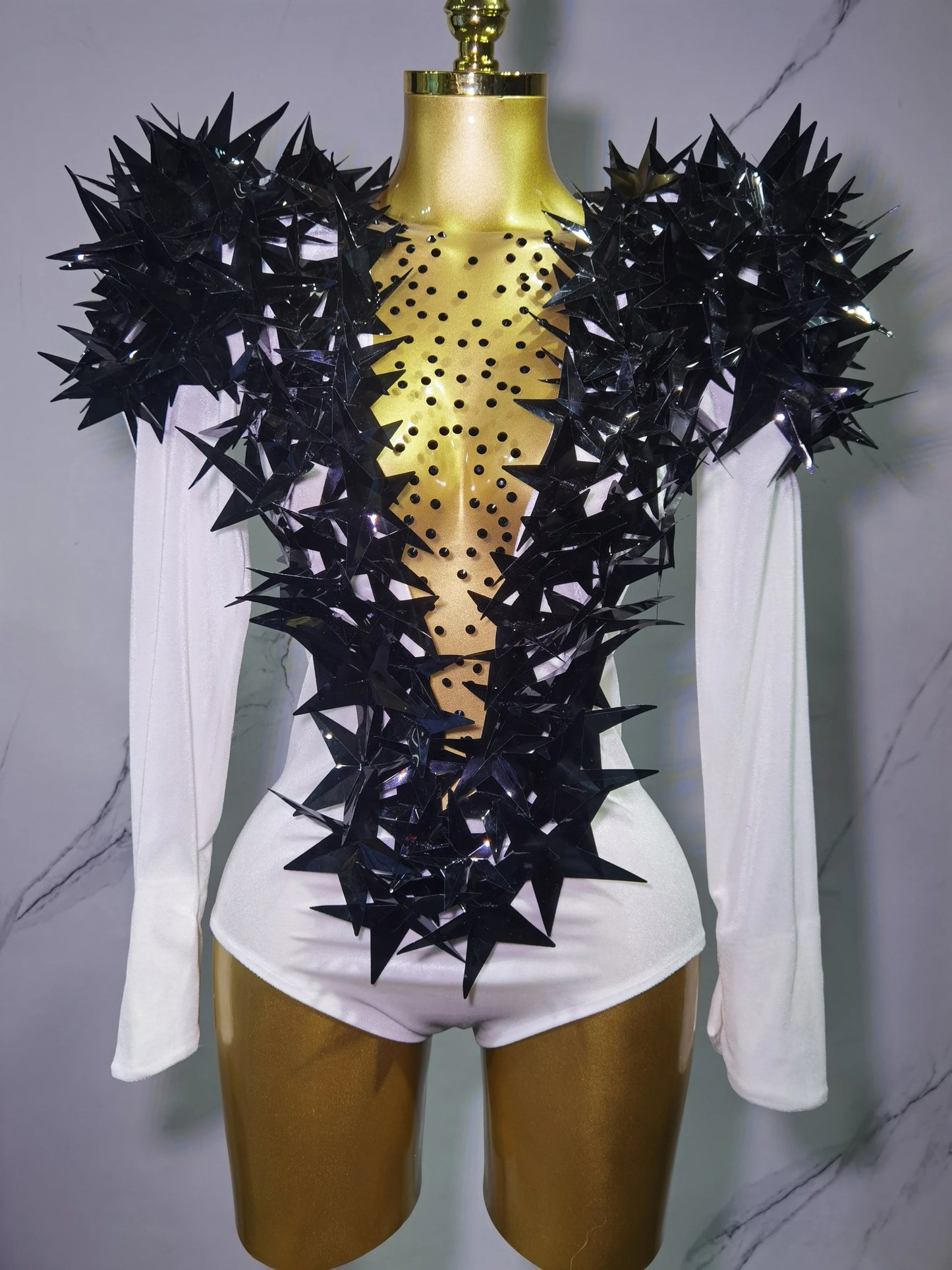 2025 New Shiny Black Rhinestone Velvet Long Sleeve Bodysuit Women Evening Party Club Gala Hosts NightClub Bar Stage Costumes luvshop24