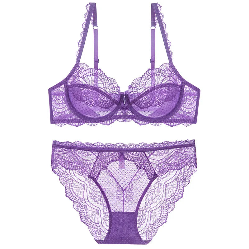 Logirlve Sexy Ultra-thin Lingerie Bra Panties Sets Transparent Brassiere Underwear Set Plus Size Women Lingerie Set Lace Bras luvshop24