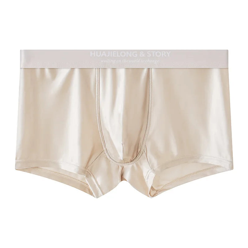 1/3Pcs Breathable Thin Satin Silk Boxer Briefs Seamless Mid Waist Ice Silk Boxers Underpants Smooth Underwear for Men Daily luvshop24