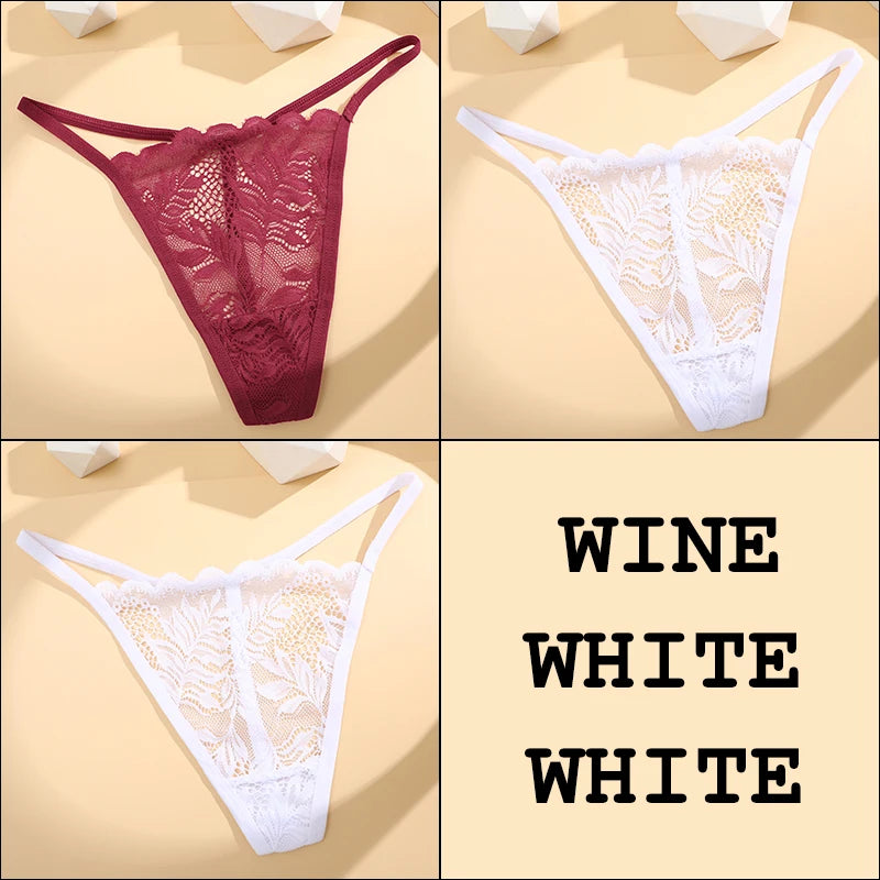 3Pcs Lace Thong For Women Low Rise Soft Intimates Lingerie Sexy Panties 6 Solid Color Ladies Comfortable Underpants Girls Panty luvshop24