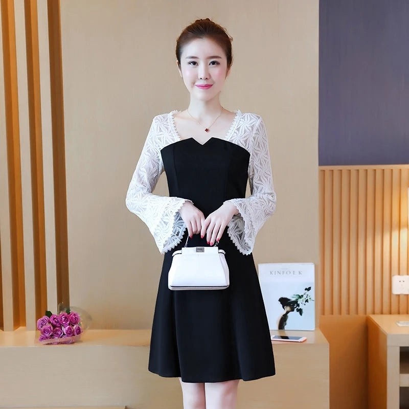 Lace Female Dress Loose Chic and Elegant Pretty One-piece Spring Autumn 2025 Kpop Sensual Sexy Women's Long Sleeve Dresses Midi luvshop24