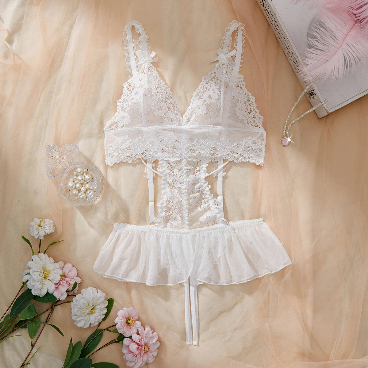 Plus Size Women's Exotic Lingerie Sets Lace Fluoroscopy Beauty Tulle Elegant Sexy Lingerie Female Underwear Lingerie For Ladies luvshop24