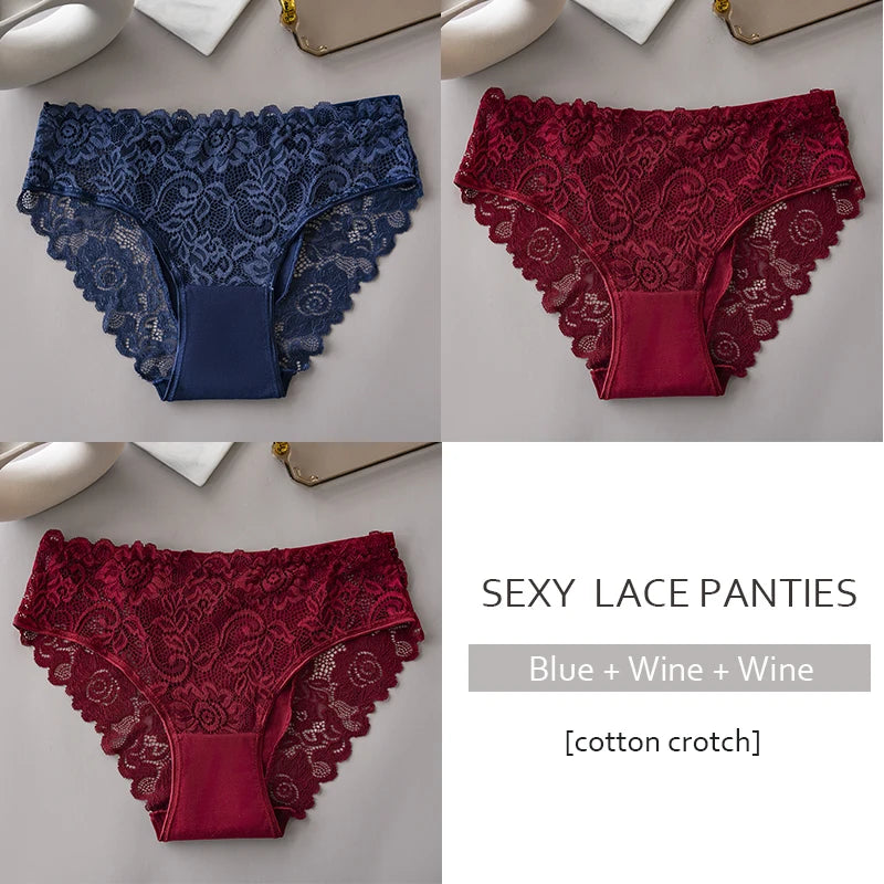 3PCS/Set Luxury Floral Embroidery Lace Panties Women Briefs Sexy Hollow Lingerie Female Underwear Ladies Breathable Underpants luvshop24
