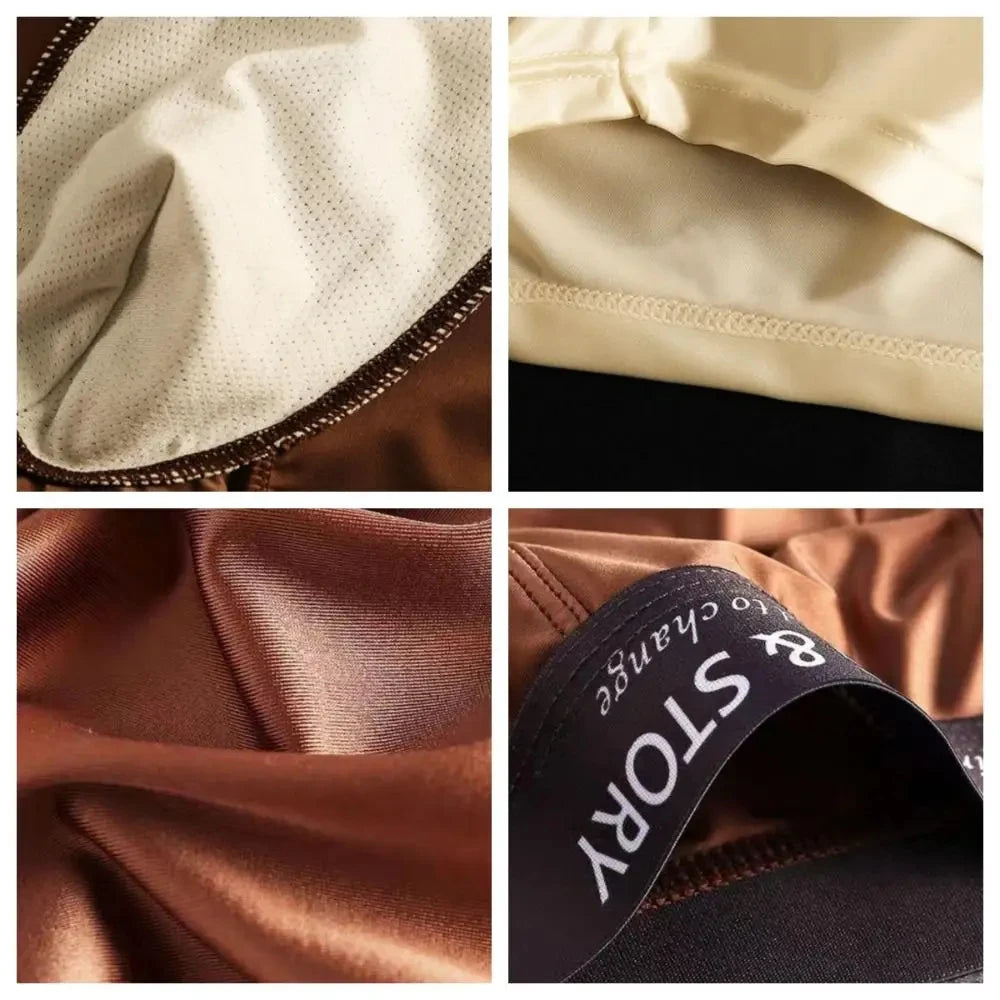 1/3Pcs Breathable Thin Satin Silk Boxer Briefs Seamless Mid Waist Ice Silk Boxers Underpants Smooth Underwear for Men Daily luvshop24