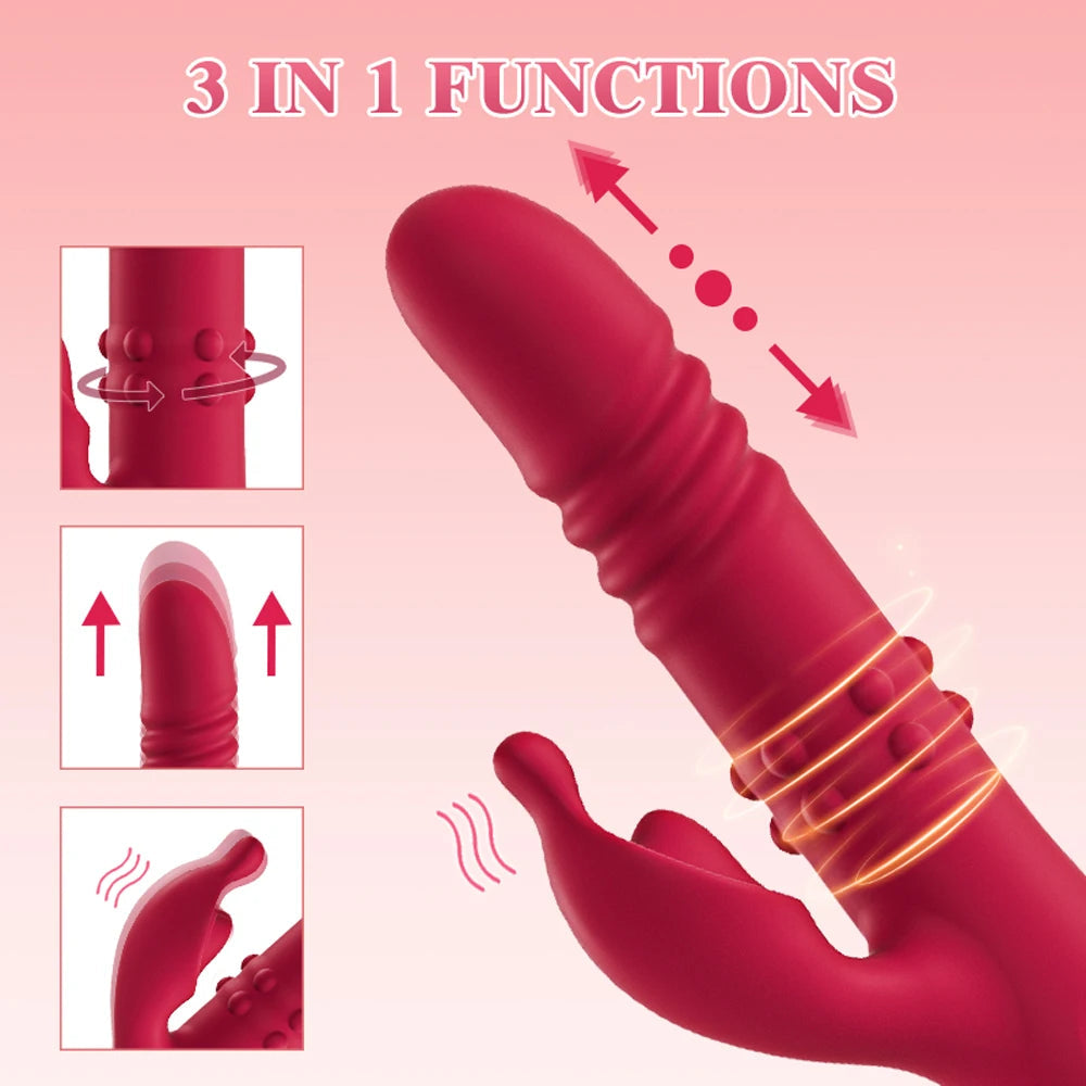 Telescopic Rabbit Vibrator Rotating Massage Vaginal Clitoris Vibration Stimulator G-spot Orgasm Masturbator Adult Couple Toys luvshop24